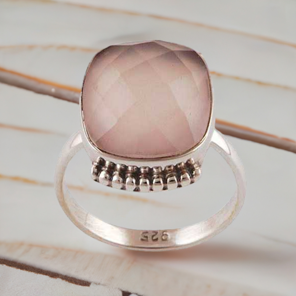Genuine Rose Quartz Gemstone Rings In 925 Sterling Silver Jewelry 925SR4049