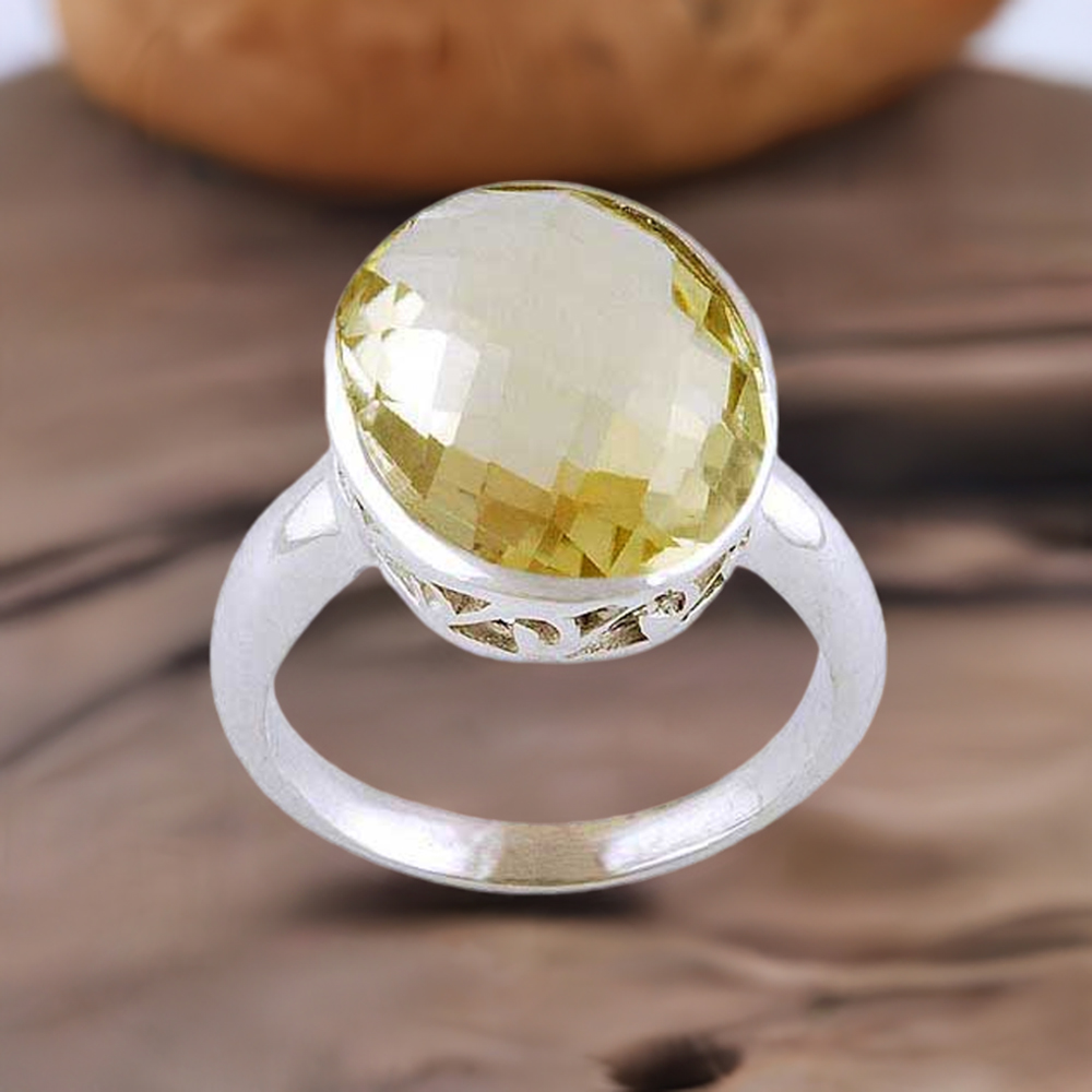 Genuine Lemon Topaz Gemstone Rings In 925 Sterling Silver Jewelry 925SR4055