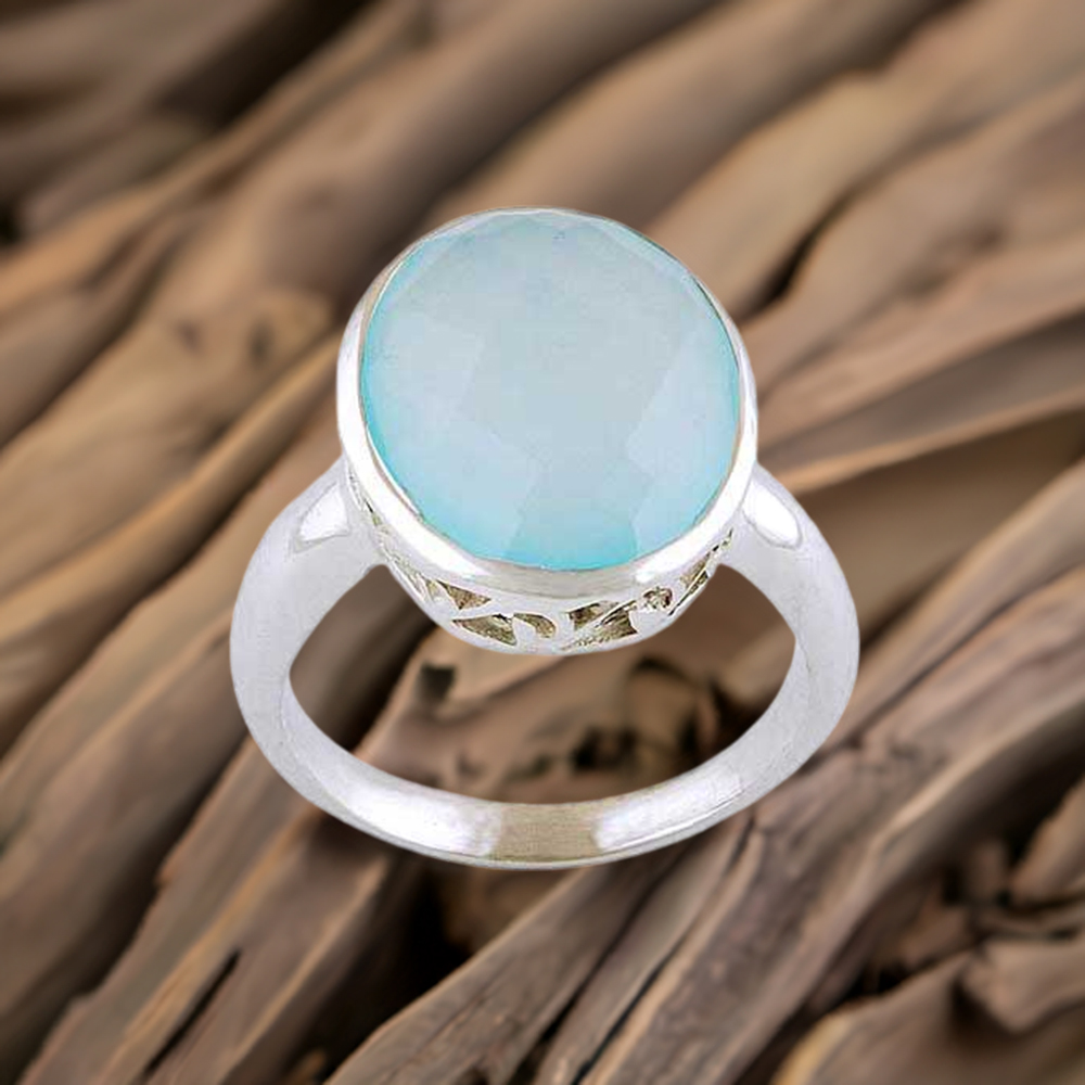 Semi Precious Chalcedony Gemstone Rings In 925 Sterling Silver Jewelry 925SR4057