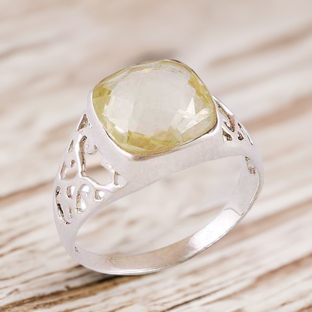 925 Sterling Silver Handmade Rings In Lemon Topaz Gemstone Jewelry 925SR4062