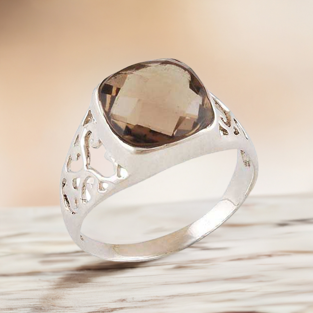 925 Sterling Silver Handmade Rings In Smoky Quartz Gemstone Jewelry 925SR4065