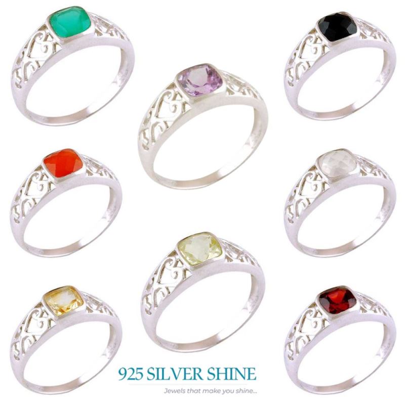 Faceted Citrine Gemstone Silver Rings Jewelry 925SR4073_1