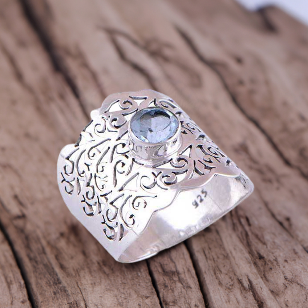 925 Sterling Silver Rings In Blue Topaz Gemstone Jewelry 925SR4081