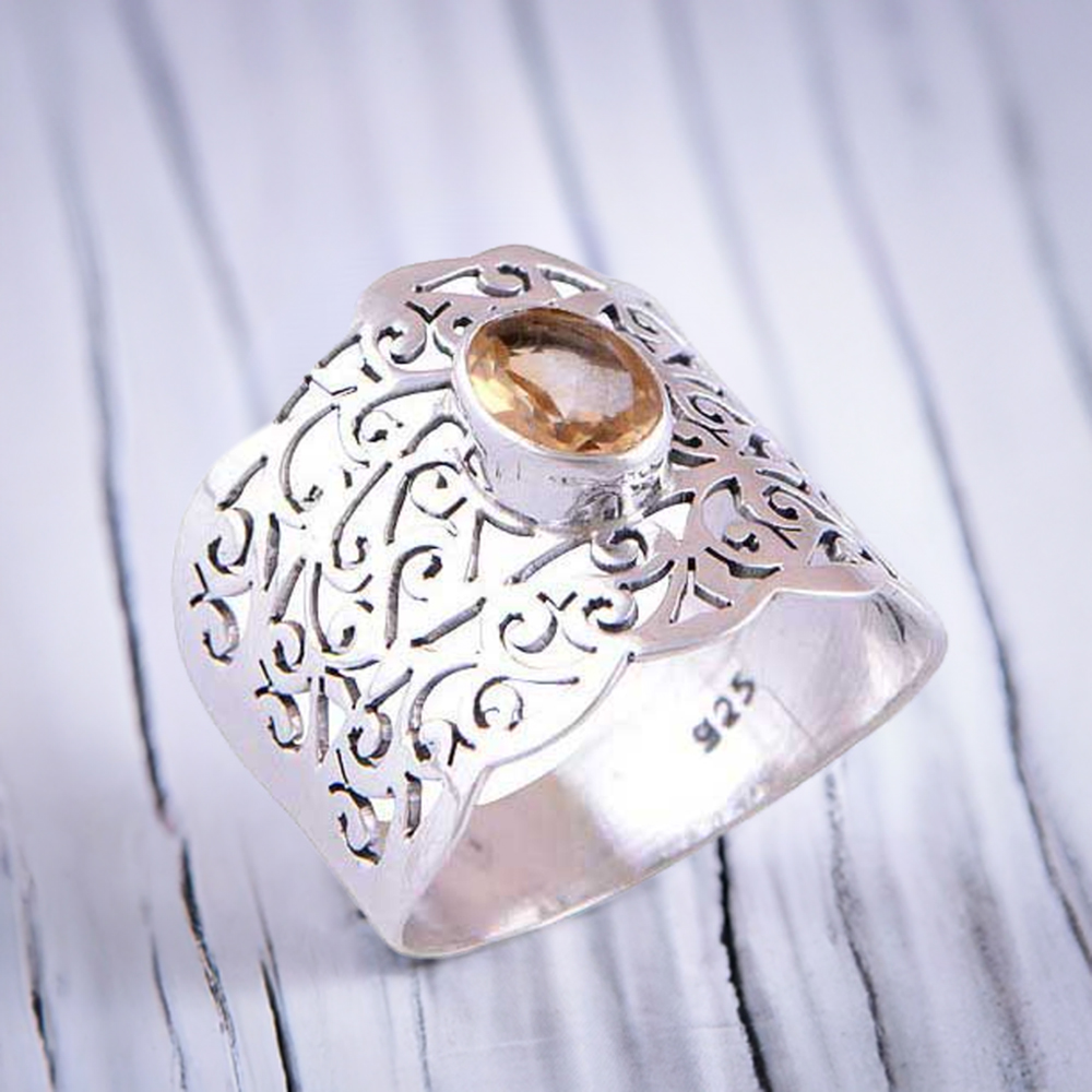 Semi Preciouse Citrine Gemstone Sterling Silver Rings 925SR4086