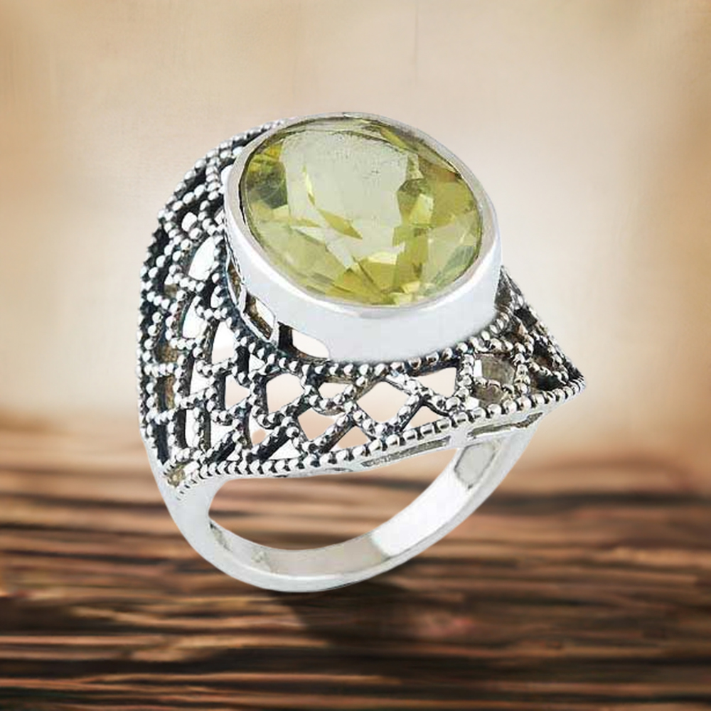 925 Sterling Silver Handmade Rings In Lemon Topaz Gemstone Jewelry 925SR4089