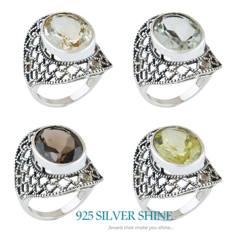 Handmade Green Amethyst Cut Stone Rings 925SR4091_2