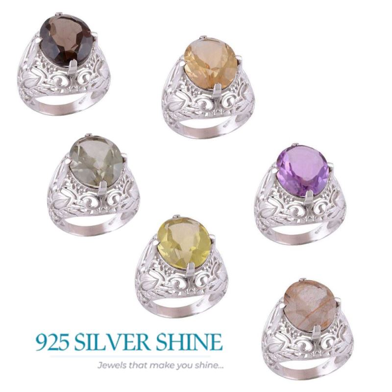 Fine 925 Sterling Silver Rings In Semi Precious Smoky Quartz Gemstone 925SR4100_1