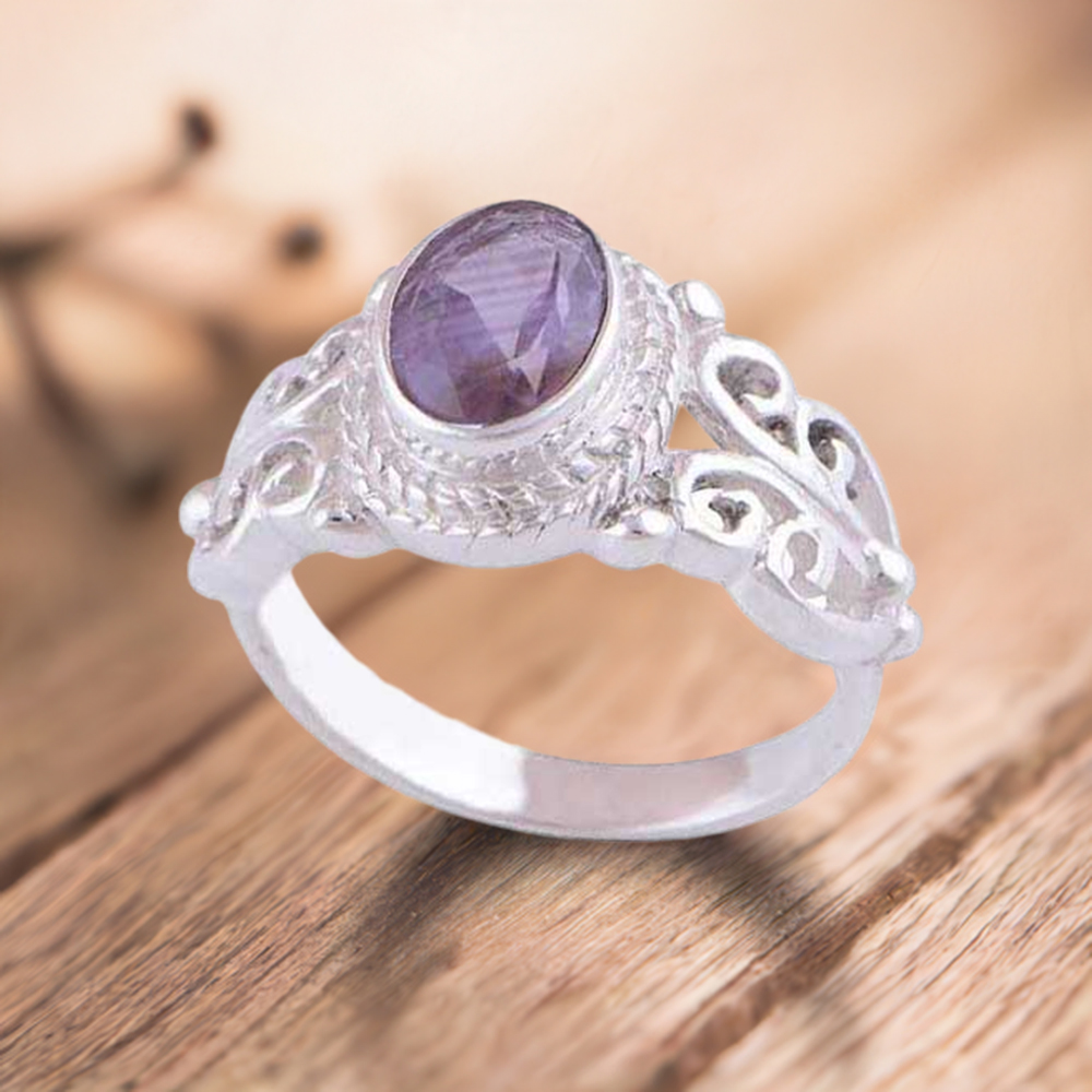 Faceted Amethyst Gemstone Silver Rings Jewelry 925SR4102