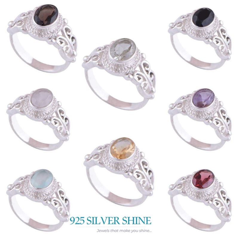 Citrine Gemstone Sterling Silver Wedding Rings 925SR4105_1