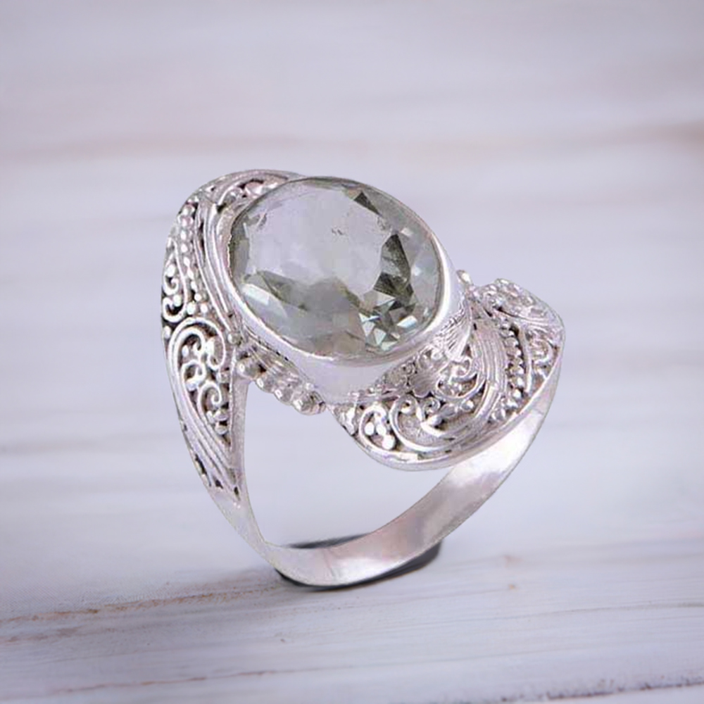 Fine Work Sterling Silver Green Amethyst Rings 925SR4112