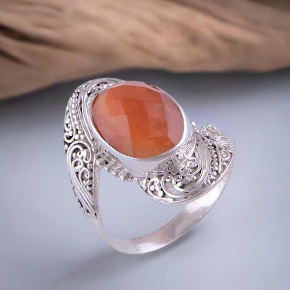 925 Sterling Silver Rings In Genuine Carnelian Gemstone 925SR4113
