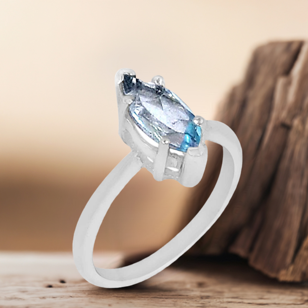 925 Sterling Silver Handmade Rings In Blue Topaz Gemstone Jewelry 925SR883