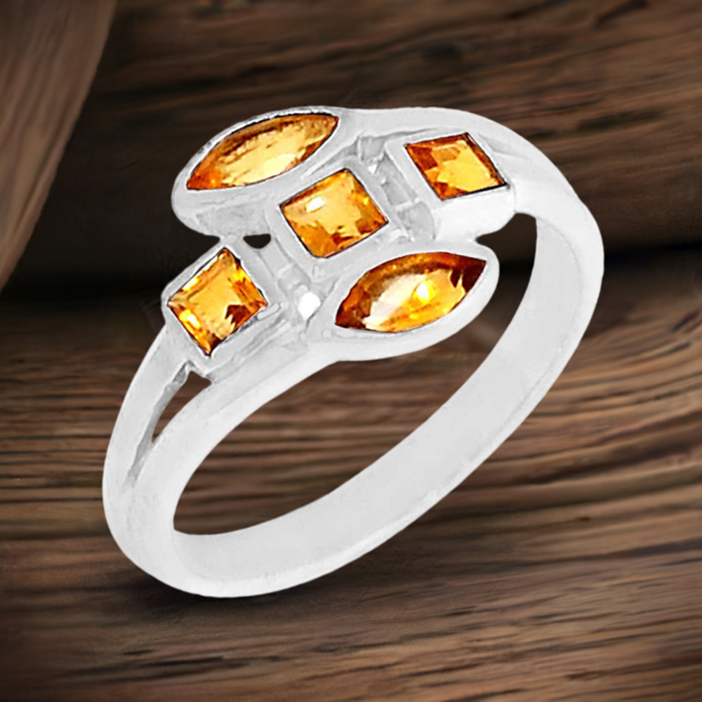 925 Sterling Silver Handmade Rings In Citrine Gemstone Jewelry 925SR887