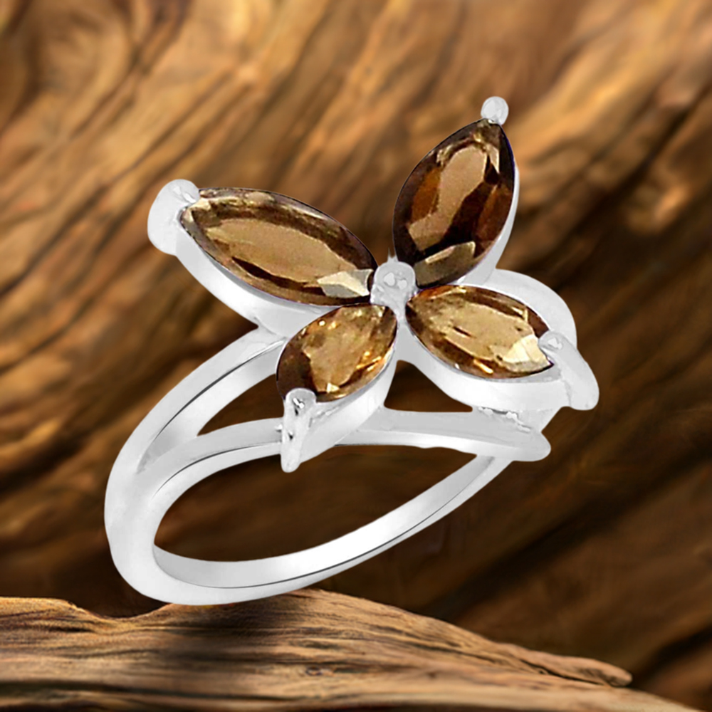925 Sterling Silver Handmade Rings In Smoky Quartz Gemstone Jewelry 925SR888