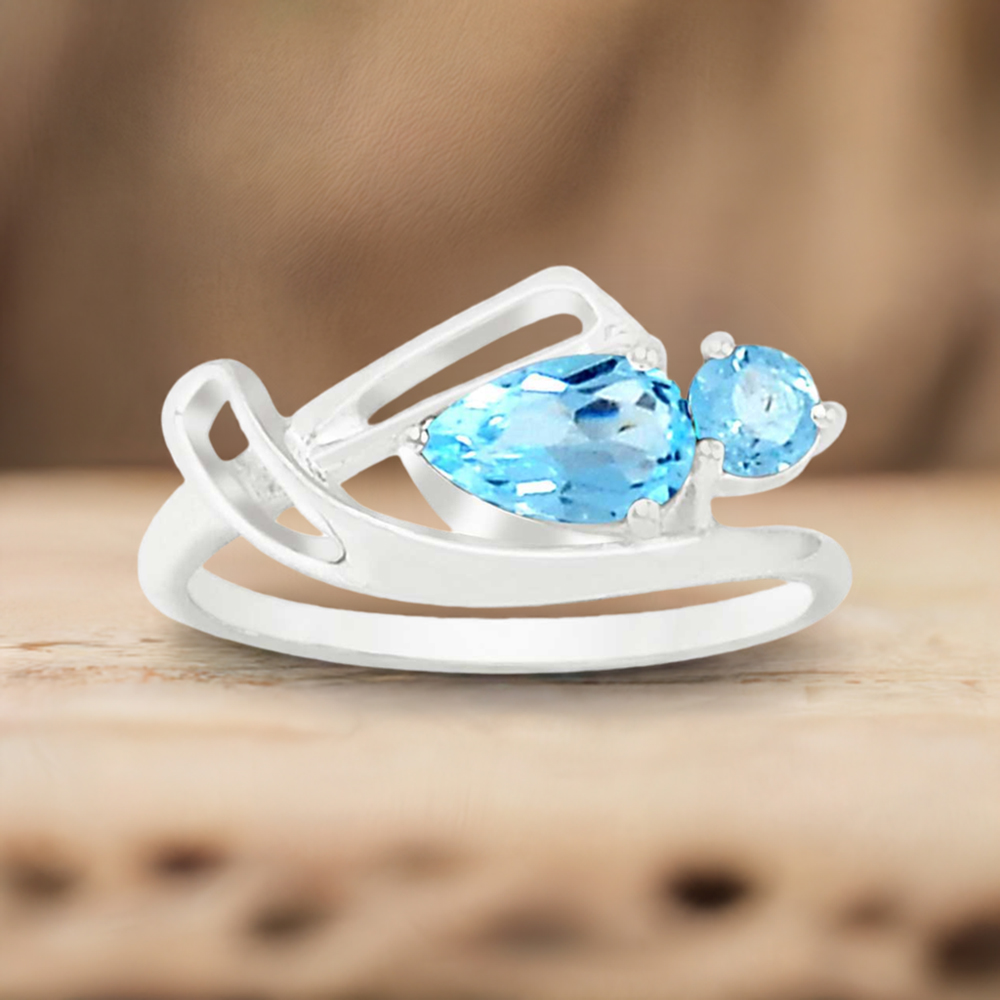 925 Sterling Silver Handmade Rings In Blue Topaz Gemstone Jewelry 925SR898