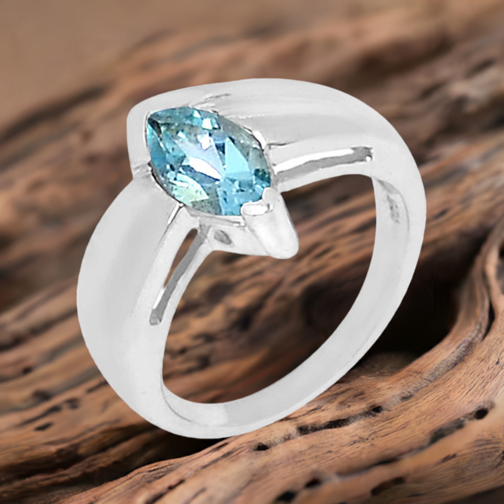925 Sterling Silver Handmade Rings In Blue Topaz Gemstone Jewelry 925SR909