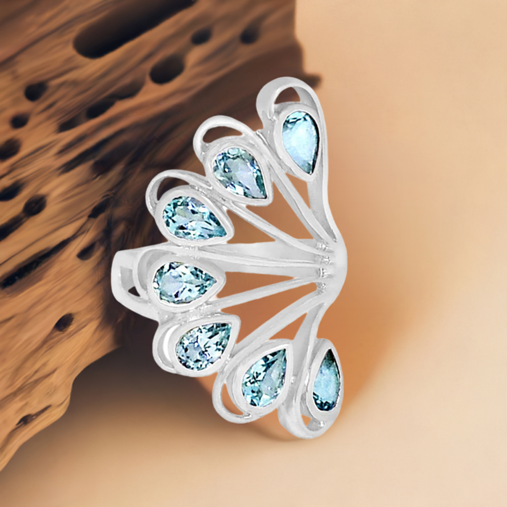 925 Sterling Silver Rings In Semi Precious Blue Topaz Gemstone 925SR915