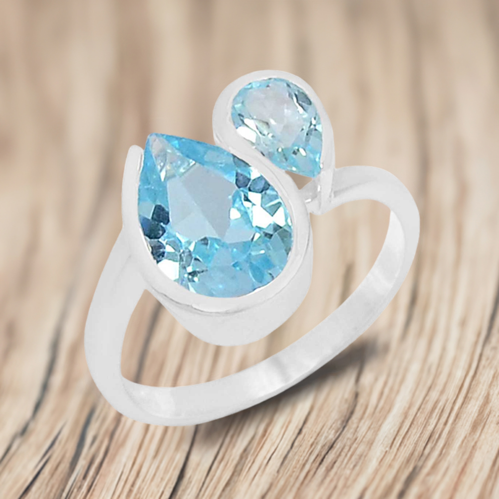 Solid 925 Silver Rings In Natural Blue Topaz Gemstone 925SR917