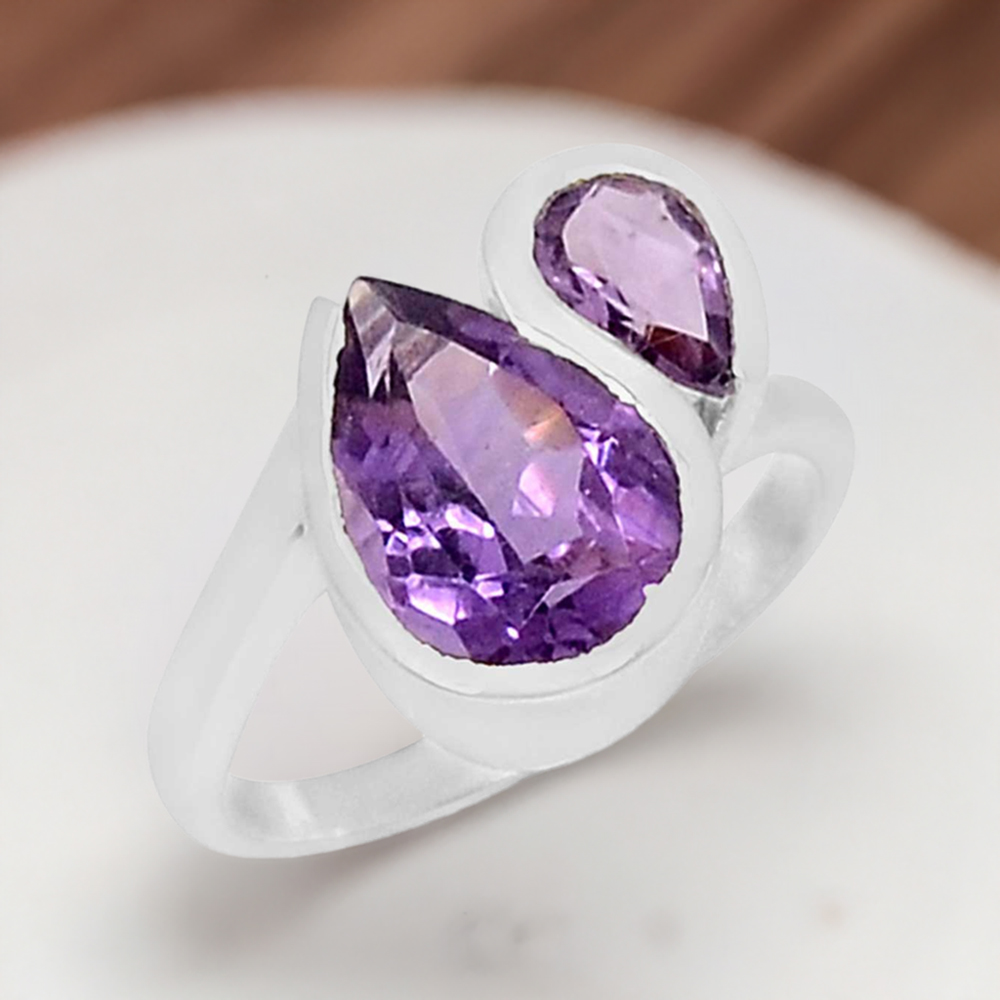 Solid 925 Silver Rings In Semi Precious Amethyst Gemstone 925SR918