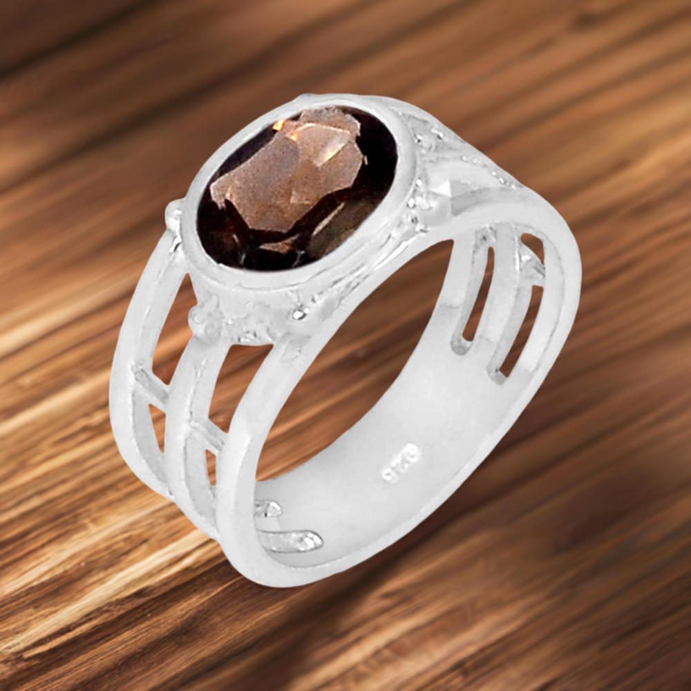 Solid 925 Silver Rings In Genuine Smoky Quartz Gemstone 925SR919