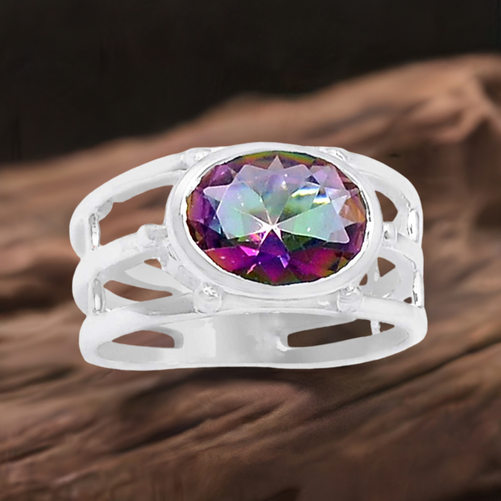 Fine 925 Sterling Silver Rings In Natural Mystic Topaz Gemstone 925SR920