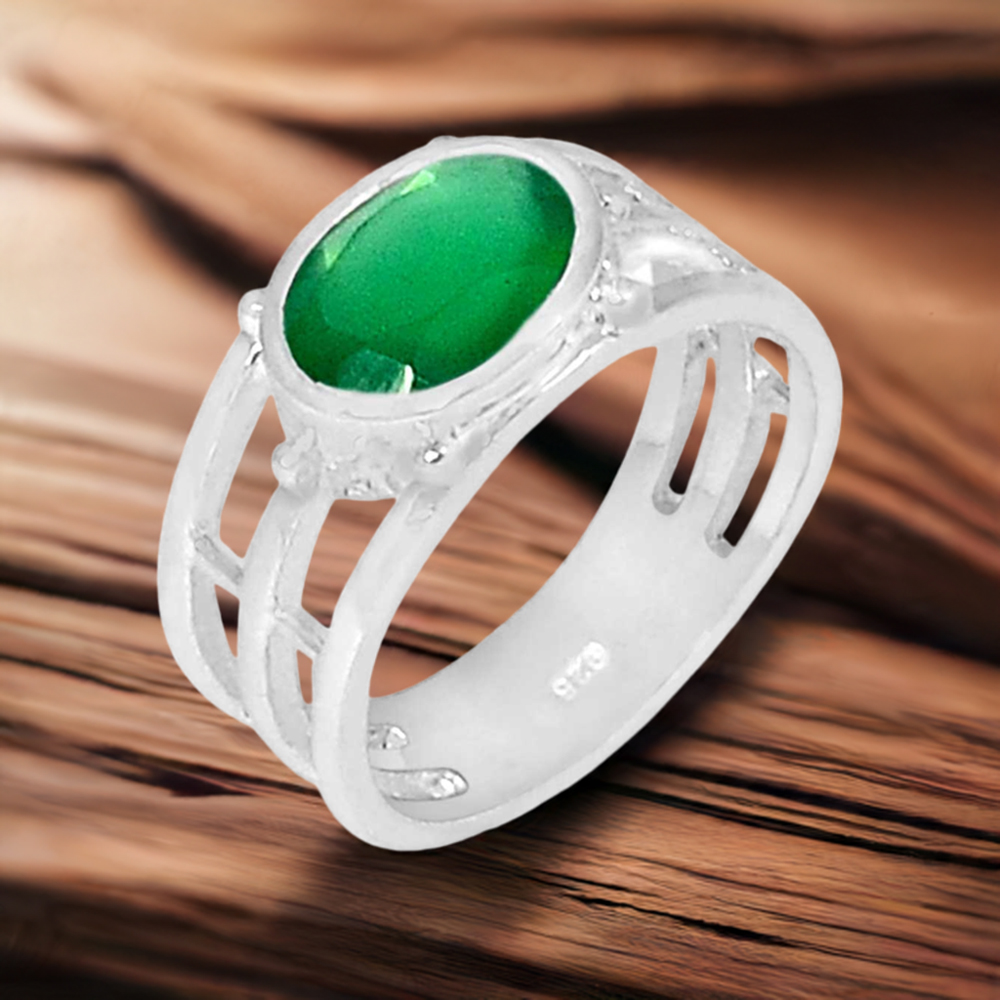 Fine 925 Sterling Silver Rings In Semi Precious Green Onyx Gemstone 925SR921