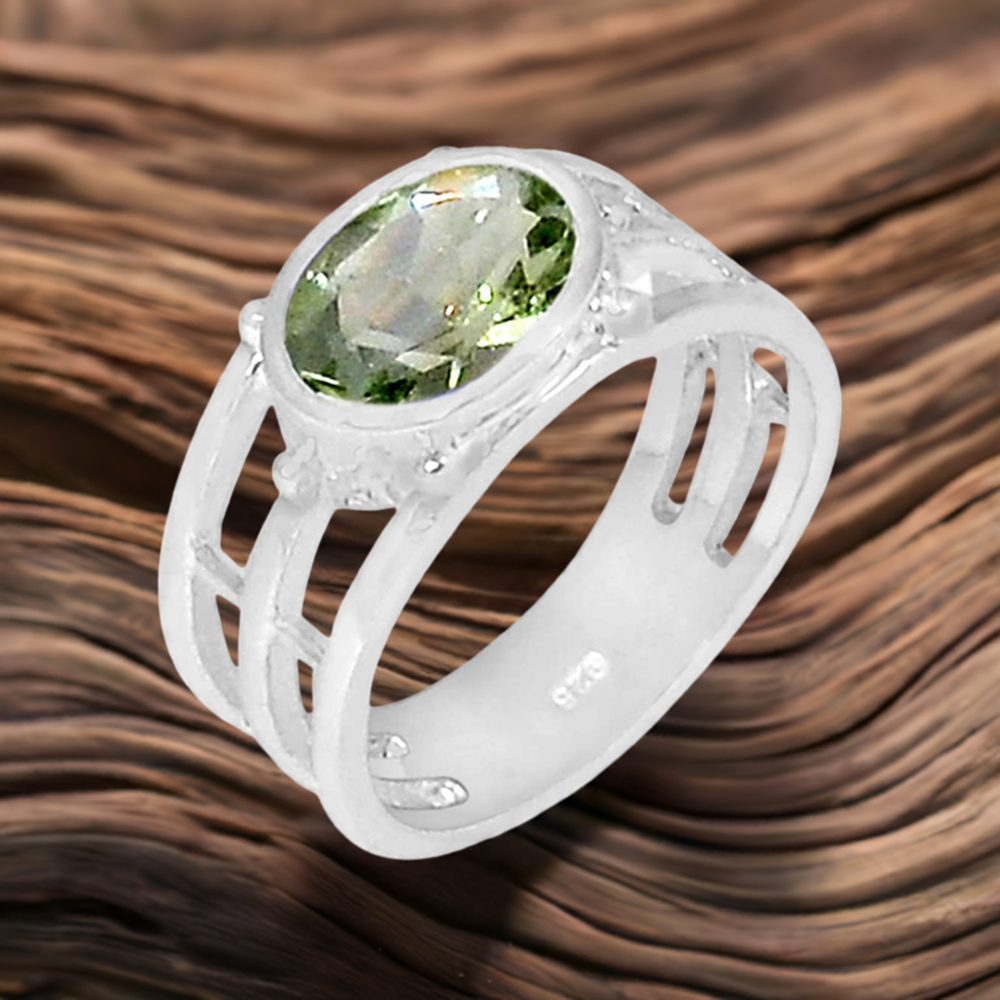 Fine 925 Sterling Silver Rings In Genuine Green Amethyst Gemstone 925SR922