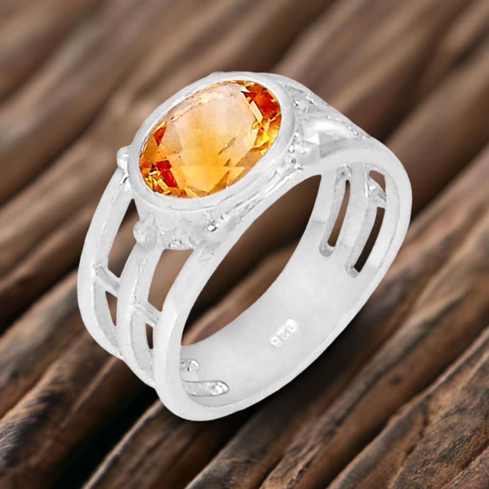 Natural Citrine Gemstone Rings In 925 Sterling Silver 925SR923