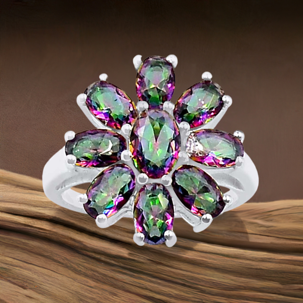 925 Sterling Silver Rings In Natural Mystic Topaz Gemstone 925SR941