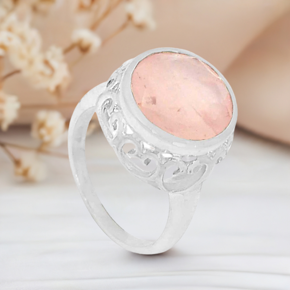 925 Sterling Silver Rings In Genuine Rose Quartz Gemstone 925SR943