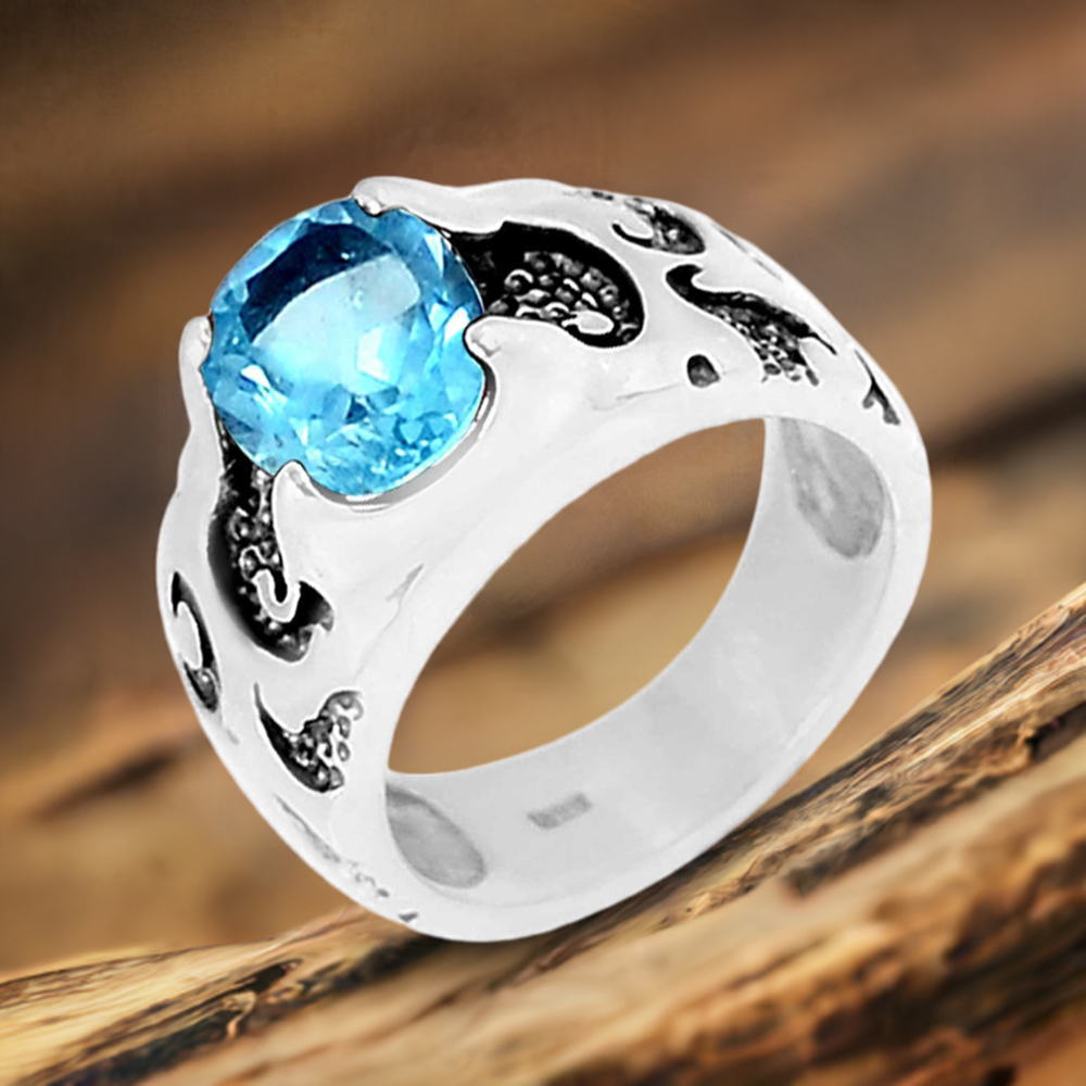 925 Sterling Silver Handmade Rings In Blue Topaz Gemstone Jewelry 925SR966
