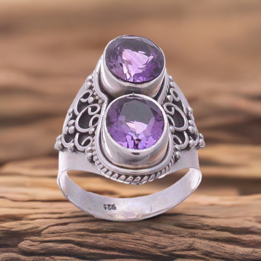 925 Sterling Silver Handmade Rings In Amethyst Gemstone Jewelry 925SR967