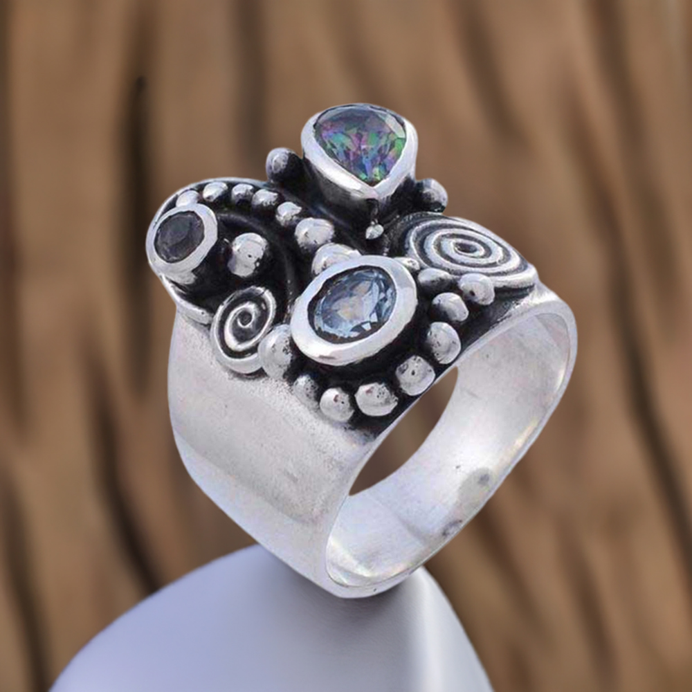 925 Sterling Silver Rings In Multi Cut Stone Gemstone Jewelry 925SR972