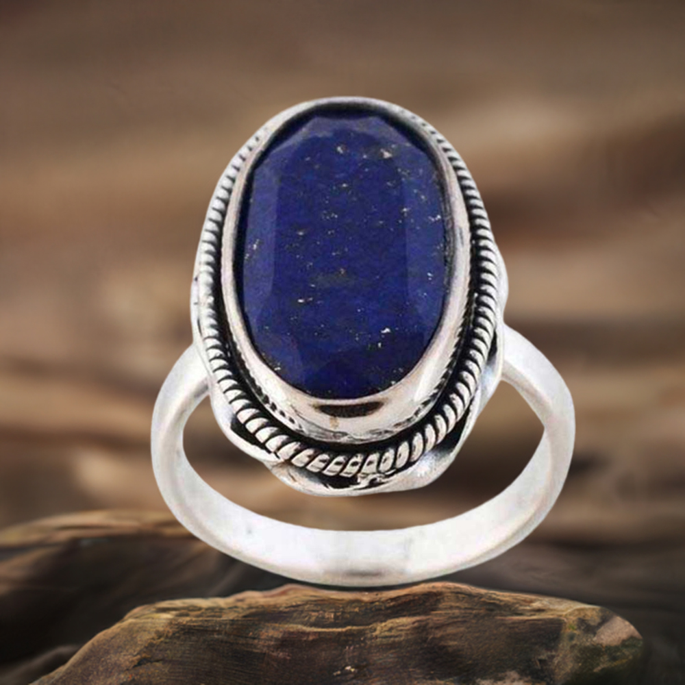 925 Sterling Silver Handmade Rings In Lapis Gemstone Jewelry 925SR973