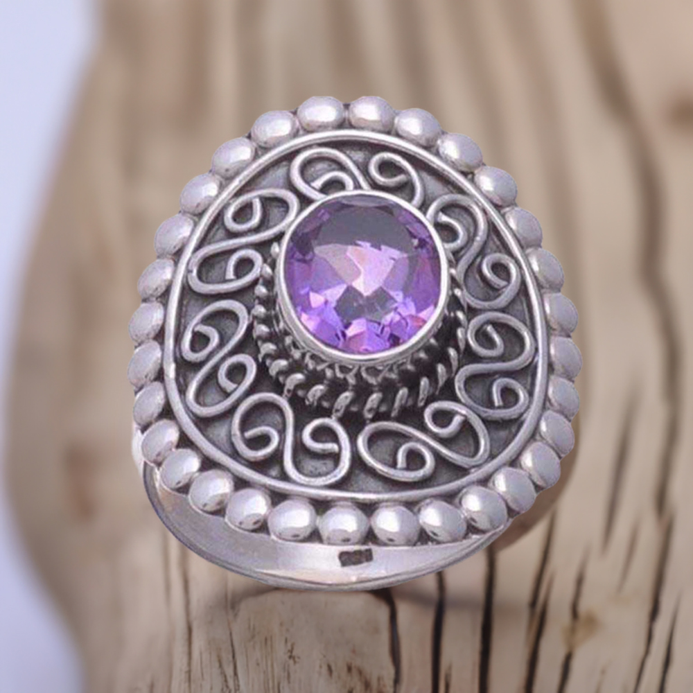 925 Sterling Silver Handmade Rings In Amethyst Gemstone Jewelry 925SR977