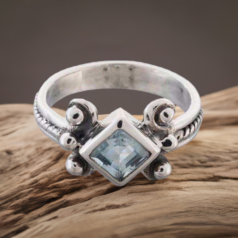 925 Sterling Silver Handmade Rings In Blue Topaz Gemstone Jewelry 925SR983