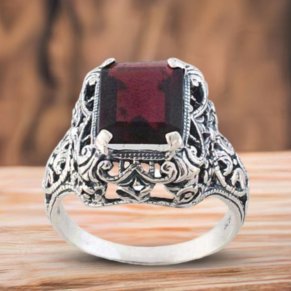 925 Sterling Silver Handmade Rings In Garnet Gemstone Jewelry 925SR988