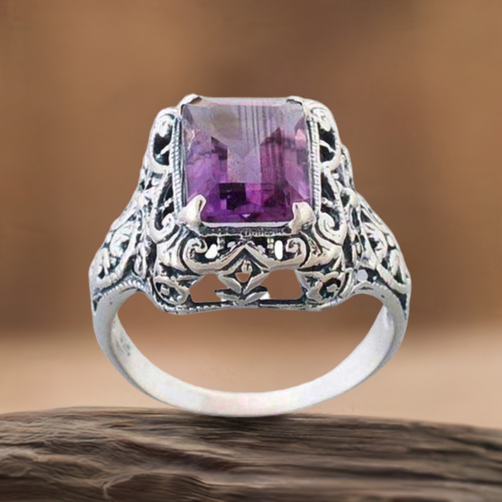 925 Sterling Silver Handmade Rings In Amethyst Gemstone Jewelry 925SR989
