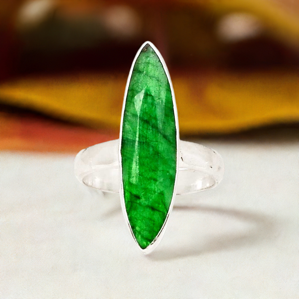 925 Sterling Silver Rings In Semi Precious Dyed Emerald Gemstone 925SR994