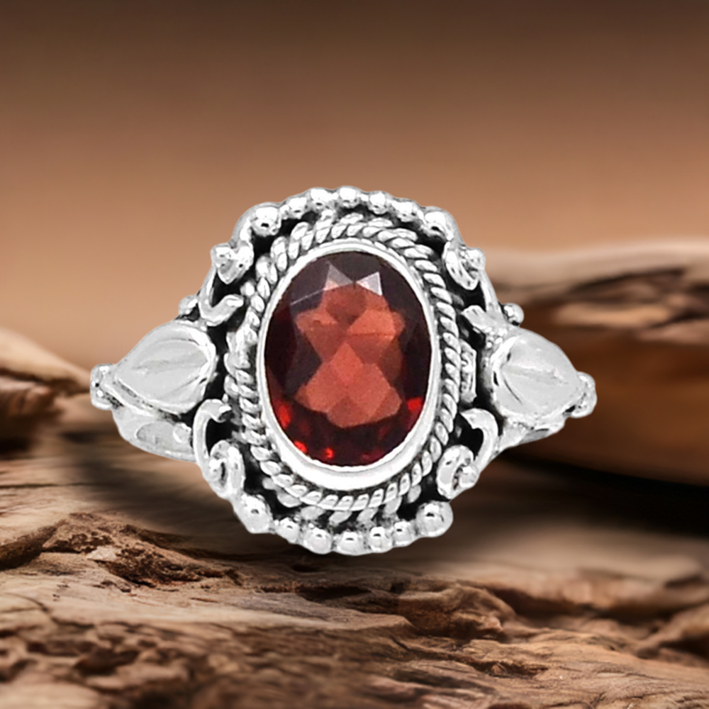 Solid 925 Silver Rings In Semi Precious Garnet Gemstone 925SR997