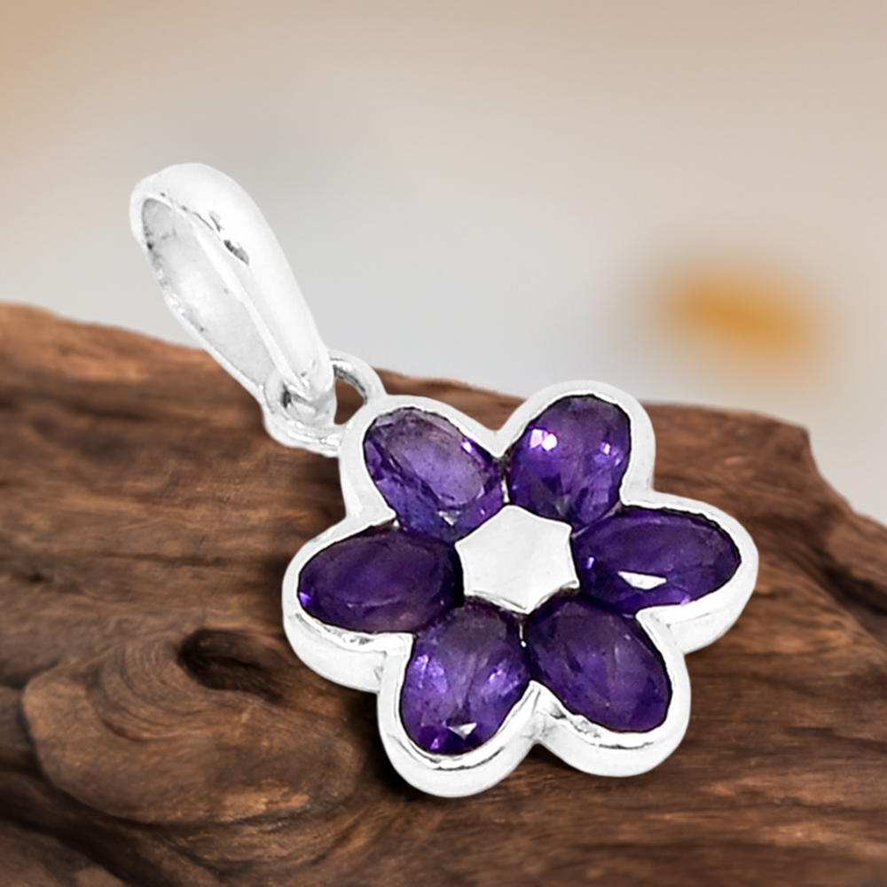 Fine Sterling Silver Pendants In Amethyst Gemstone Jewelry 925SSP303-1
