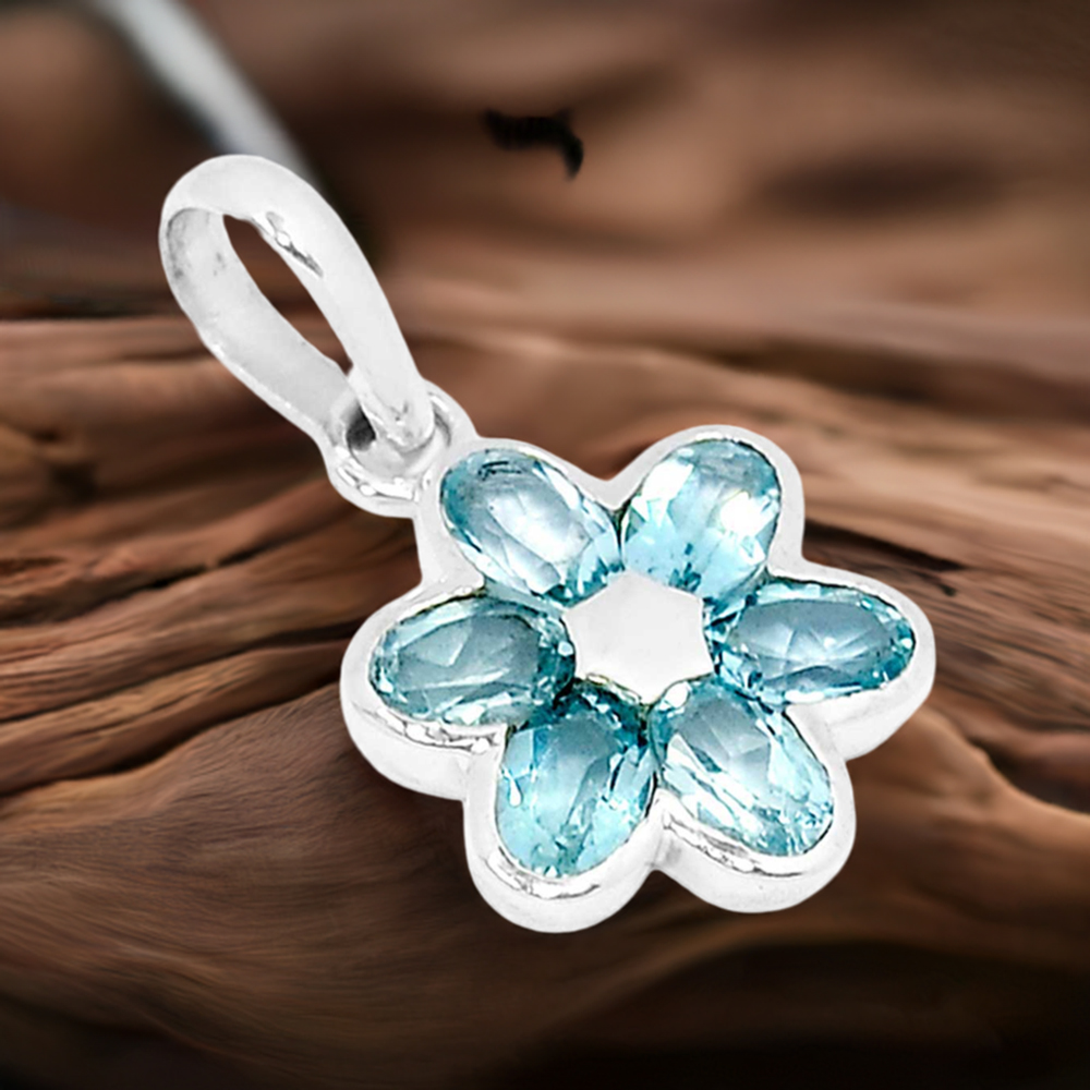 925 Solid Silver Pendants In Blue Topaz Gemstone Jewelry 925SSP303-2