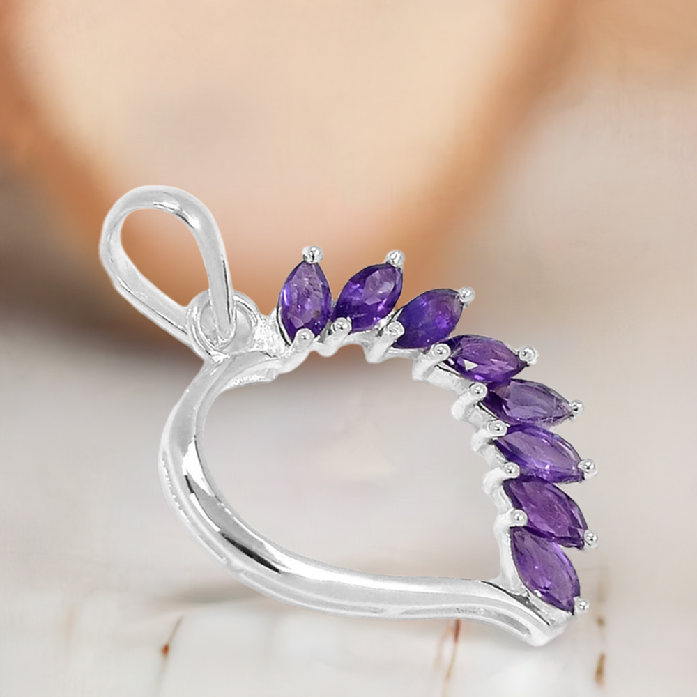 Fine Sterling Silver Pendants In Amethyst Gemstone Jewelry 925SSP304-1