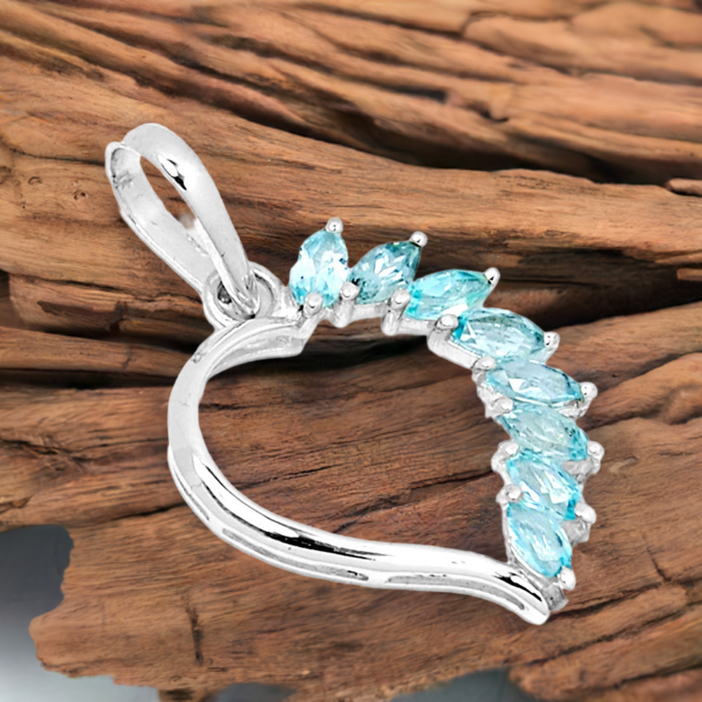 925 Solid Silver Pendants In Blue Topaz Gemstone Jewelry 925SSP304-2