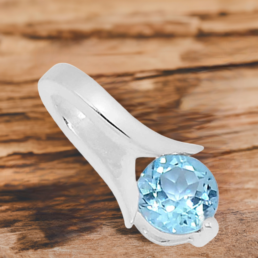 Solid Sterling Silver Handmade Pendants In Blue Topaz Gemstone Jewelry 925SSP306-1