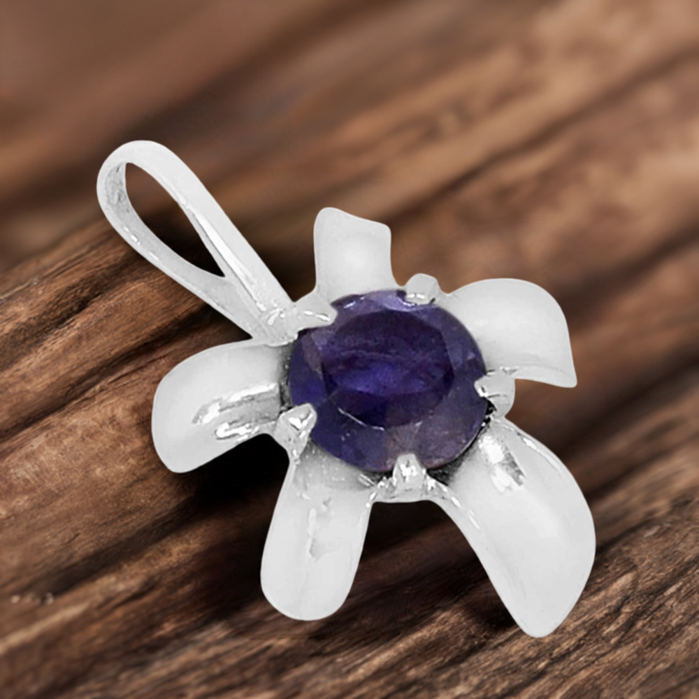 925 Solid Silver Pendants In Blue Sapphire Gemstone Jewelry 925SSP312-5