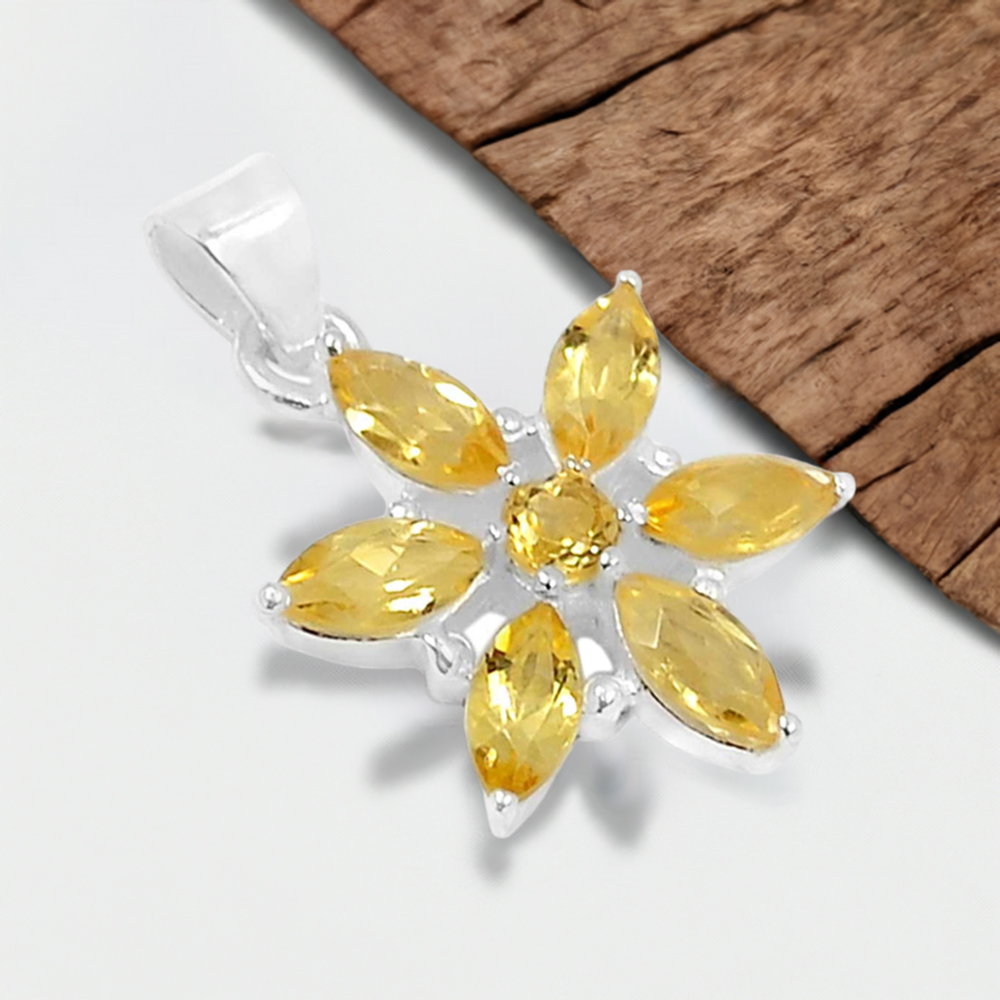 Fine Sterling Silver Pendants In Citrine Gemstone Jewelry 925SSP313-3