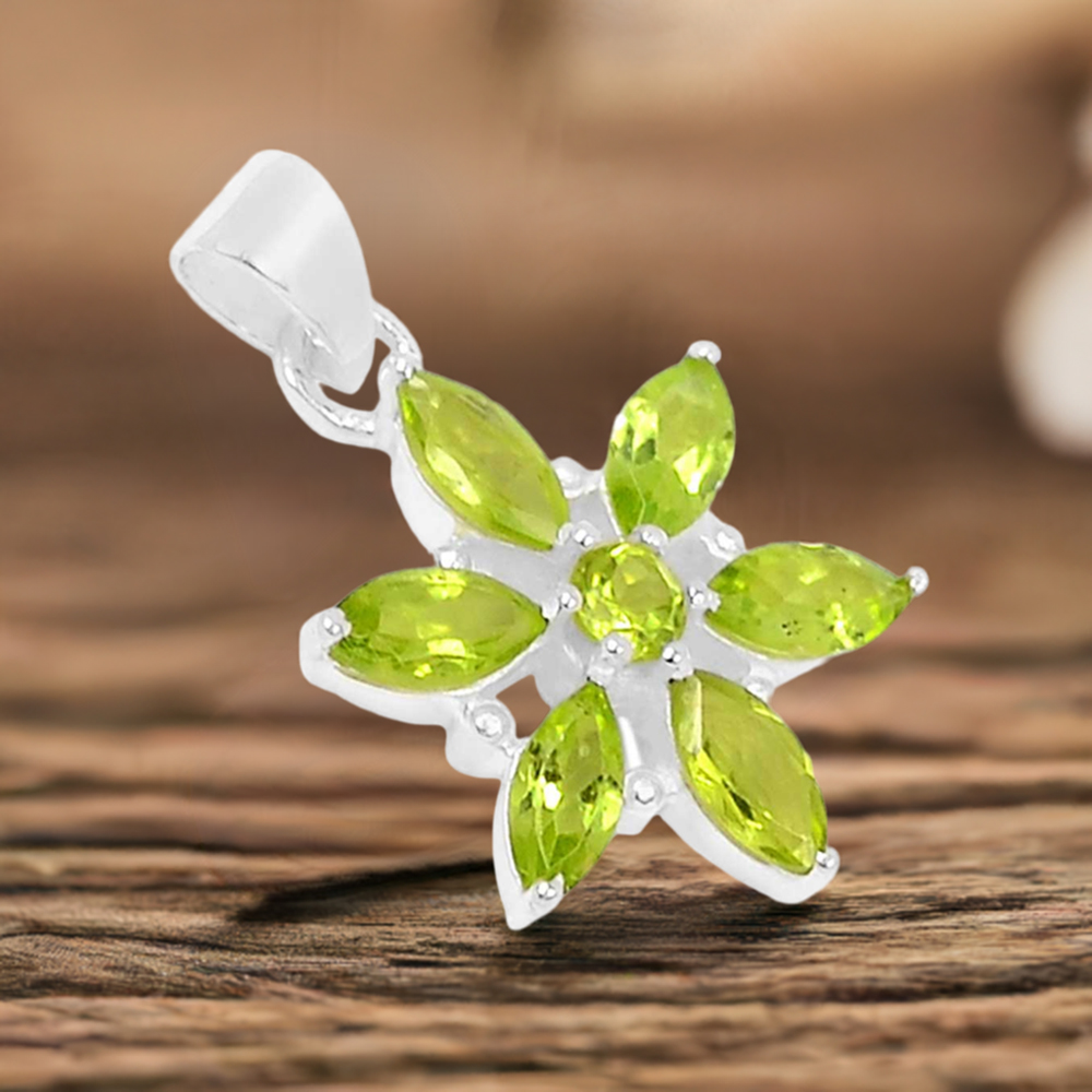 925 Fine Silver Pendants In Peridot Gemstone Jewelry 925SSP313-5