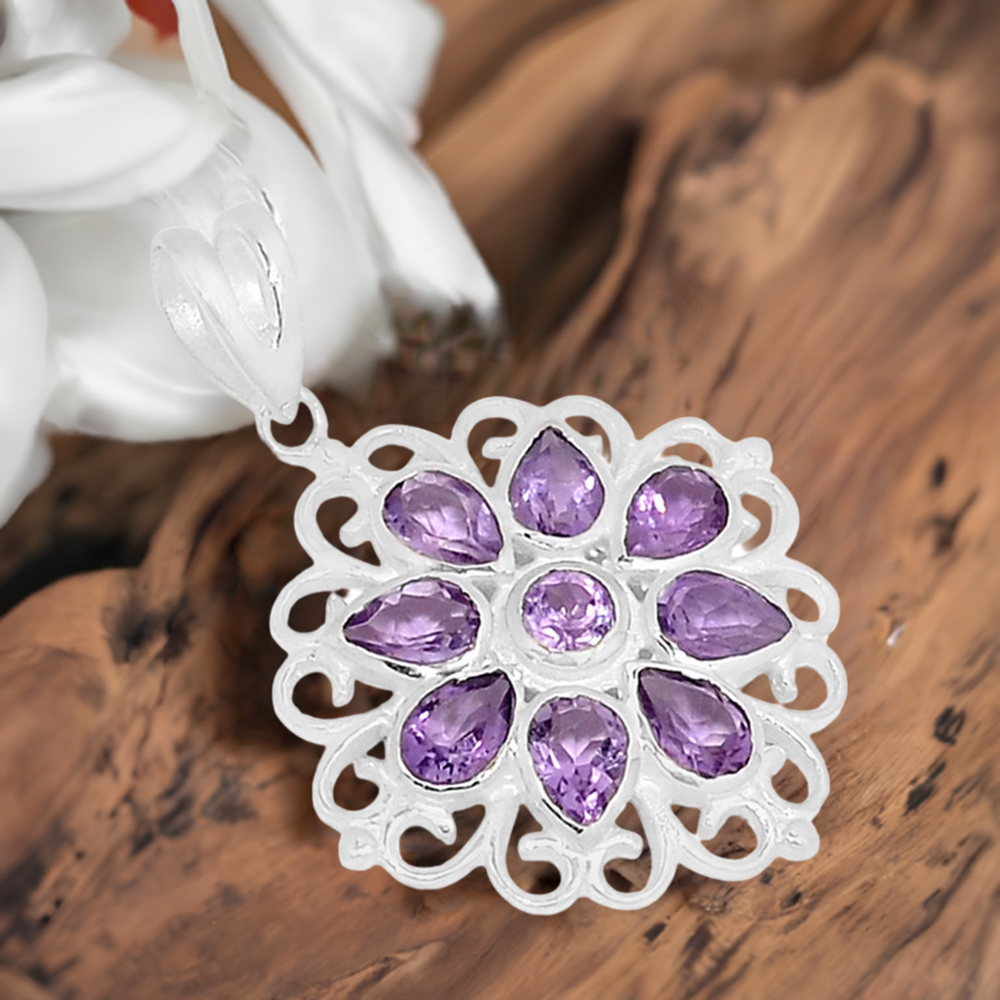 925 Solid Silver Pendants In Amethyst Gemstone Jewelry 925SSP315-1