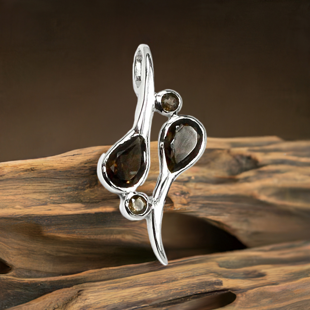925 Solid Silver Pendants In Smokey Gemstone Jewelry 925SSP316-2